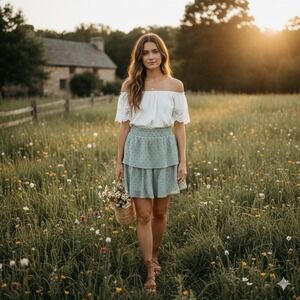 Hope Ave Women's Floral Mini Skirt Blue White Boho Chic Coastal Summer Size YL S